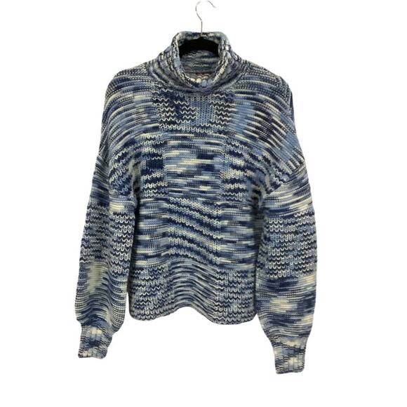 Staud Benny Sweater In Dusk Size Small Turtleneck Balloon Sleeves Blues White - Picture 2 of 13